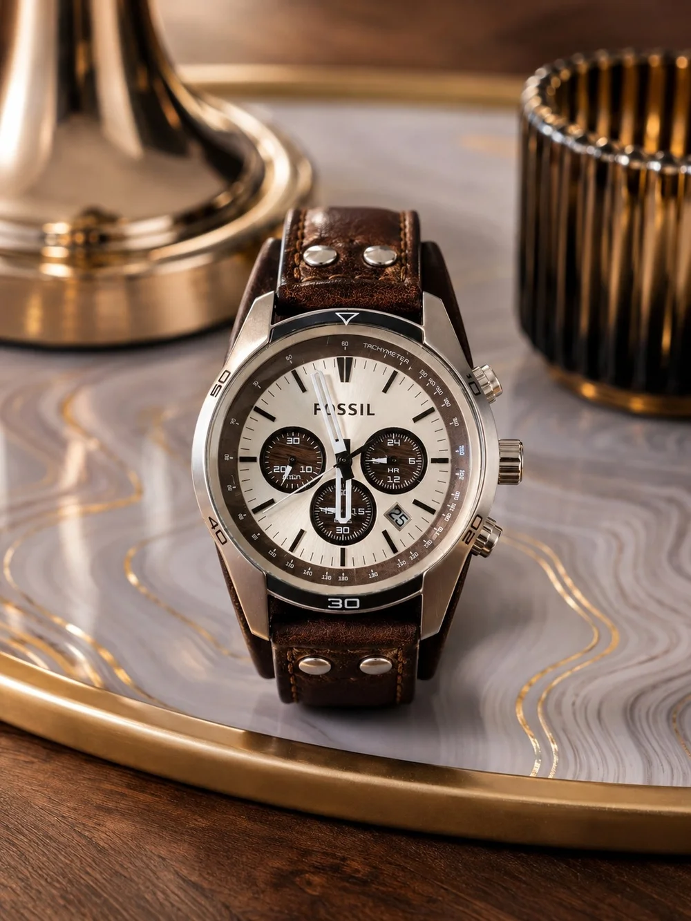 Fossil Men's Brown Leather Chronograph Watch